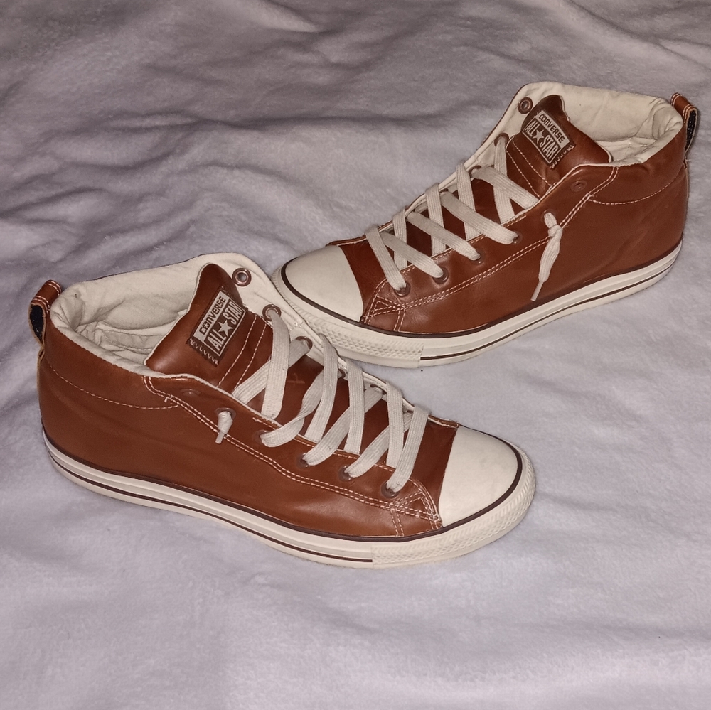 Converse Brown and White Leather High-Top Sneakers